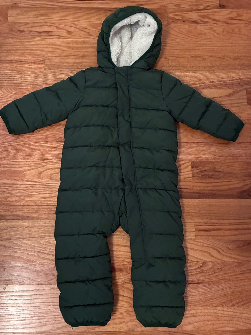 Primary Evergreen Hooded Puffer One-Piece 18-24 mos